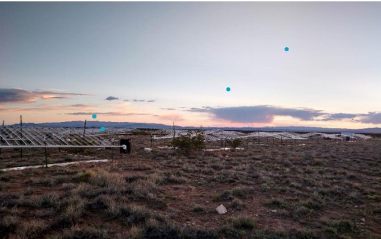 Plots of the Mean-Variance Climate Experiment of the Sevilleta Long-Term Ecological Research Program. The plexiglass panel strips divert some rainfall, allowing researhcers to reduce precipitation on a plot and/or make the precipitation more variable over the years.